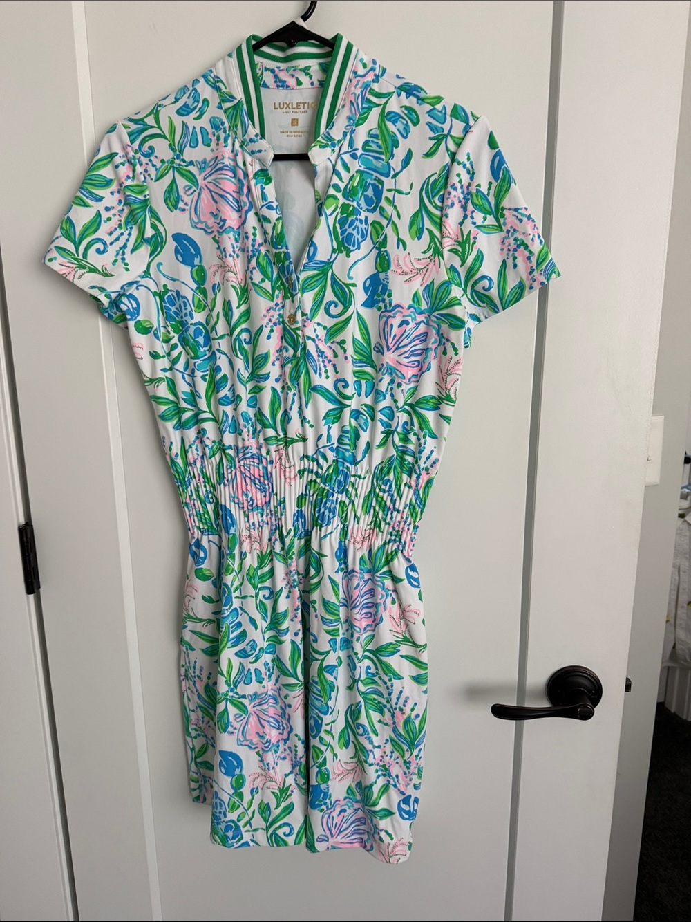 Lilly Pulitzer Love Dress White Floral One-Piece Romper - Pink & Green